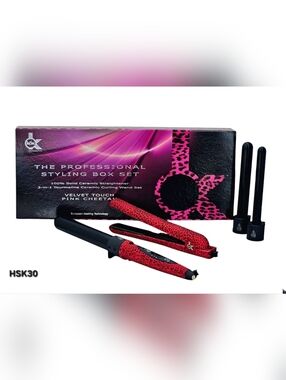 HAIR ESTRAIGHTENER AND CURLER COMBO 3IN1 100% CERAMIC HSK30 PINK CHEETAH